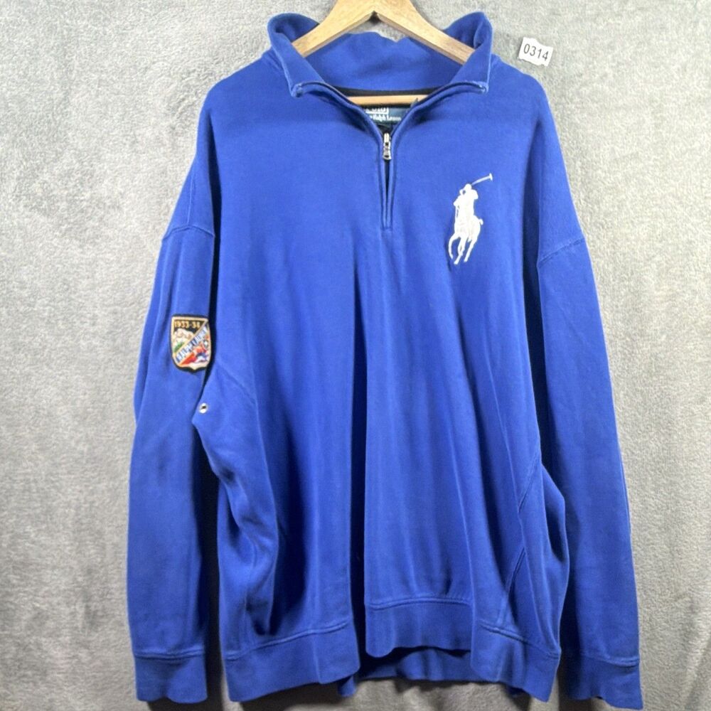 Polo Ralph Lauren Blue 1/4 Zip Pullover Sweatshirt Big Pony Patch Men’s 3XLT